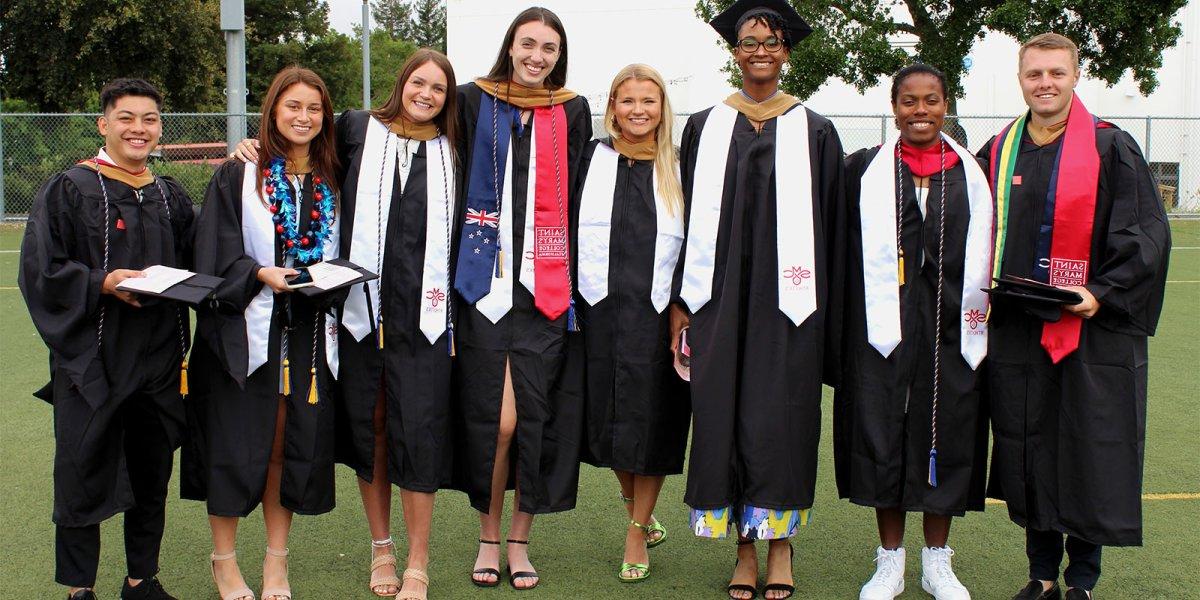 saint marys school of business students graduating in their commencement regalia